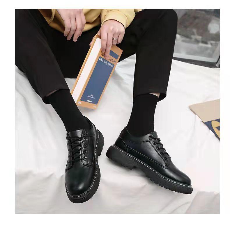 Product Introduction of Leather shoes men's all-match casual height increasing insole shoes men's black student youth leather shoes 7