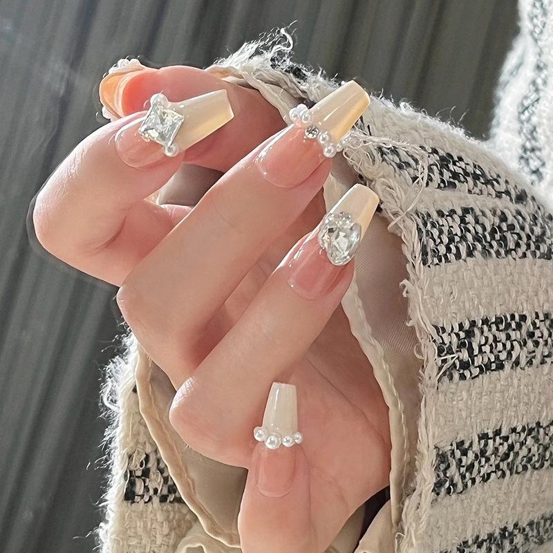 Red Book Popular Wearing Nail Medium and Long Milk White French 9K Glass Diamond Nail Art Finished Nail Sticker Nail Art Hot Selling Multi-choice Nail Art nail  sticker 3