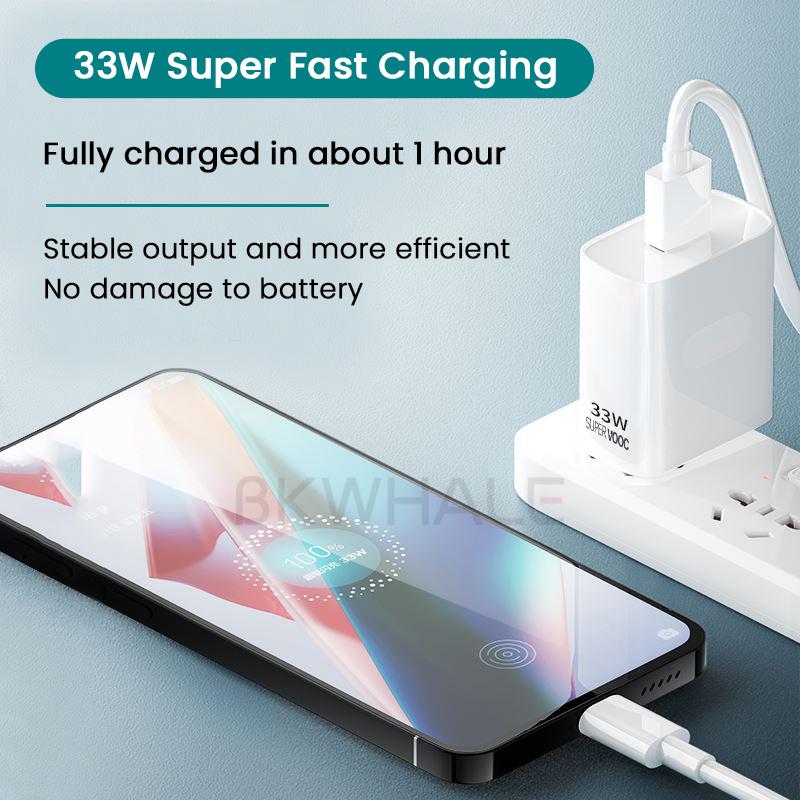 Bộ sạc nhanh, BKWHALE, 33W, Super VOOC, Cáp Type-C, Thích hợp cho OPPO Reno4, Reno3, Reno 3pro, K3, Realme X2, A95 / A94 / F19, Cáp sạc 2