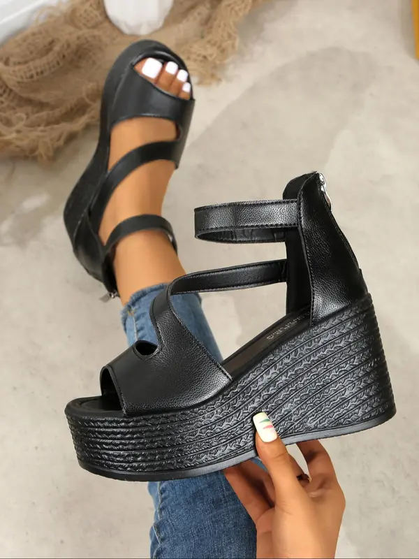 Women's Fashionable Plain Color Wedge Sandals, Casual Comfortable Platform Sandals for Summer, Lightweight Breathable Shoes for Daily Wear, Girl 0