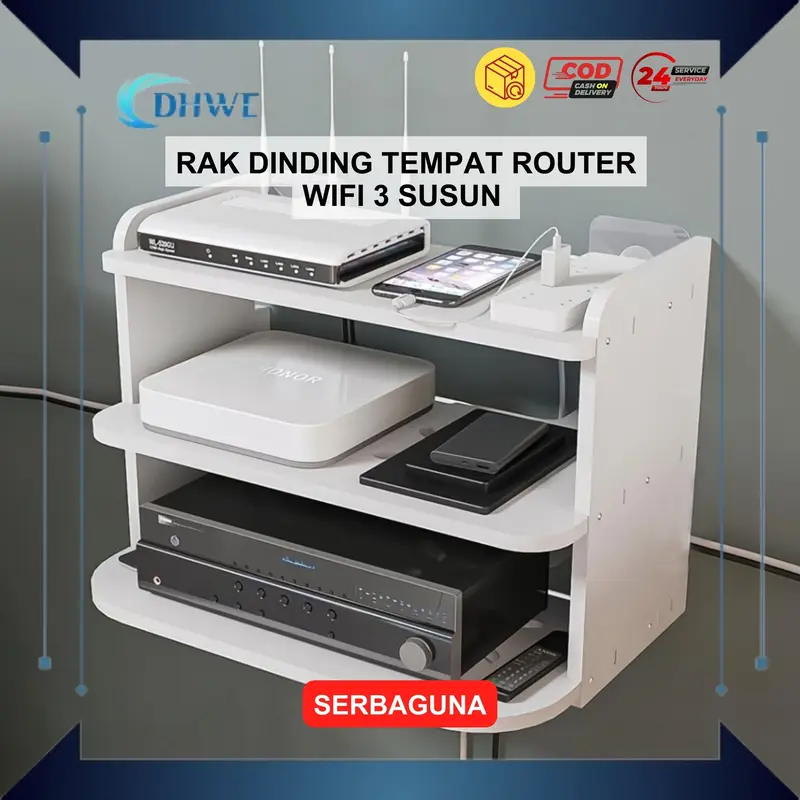 【DHWE】- Rak Gantung 3 Susun Modem, Wifi, Router, DVD maupun Set Top Box / Rak Dinding 3 Susun Serbaguna Multifungsi / Rak Ruang Tamu Ruang Keluarga Rak Modern Kamar Tidur 0