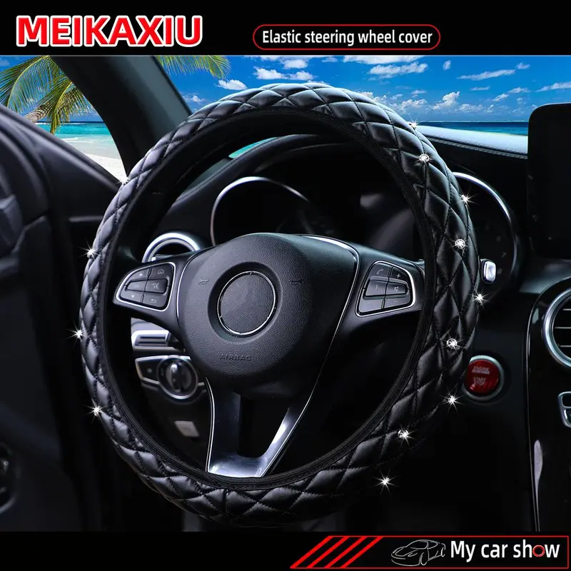 Rhinestone Decor Car Steering Wheel Cover, Fashionable Car Steering Wheel Protector, Universal Car Interior Decoration Accessories for Women & Girls 3