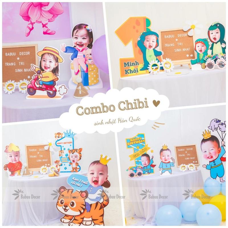 Combo in ảnh chibi trang trí sinh nhật cho bé trai bé gái dễ thương nhiều chủ đề lựa chọn, chất liệu fomex