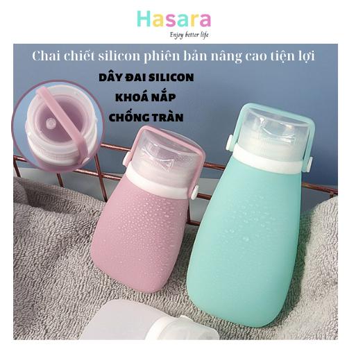 Chai chiết mĩ phẩm chiết dầu gội sữa tắm silicon đi du lịch có dây đai khoá nắp chống tràn CC18 - Hasara