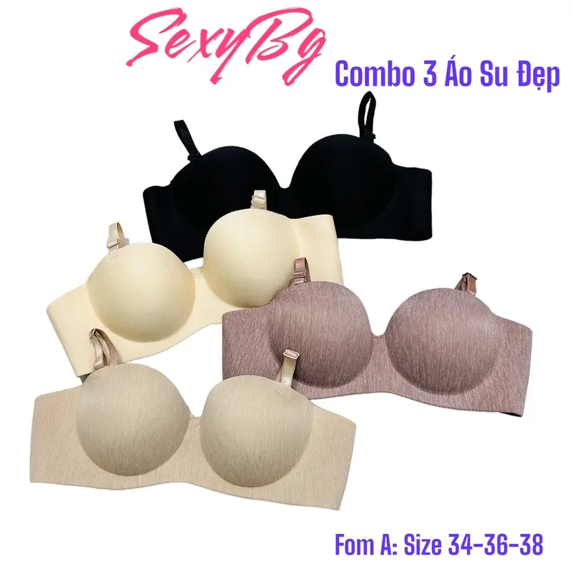 Combo 3 Áo Lót Nữ Su Nhung Vân Xước Thái Sang Trọng Cup Ngang Đệm 2 Phân Bra Nữ Kem Voi Voan 1