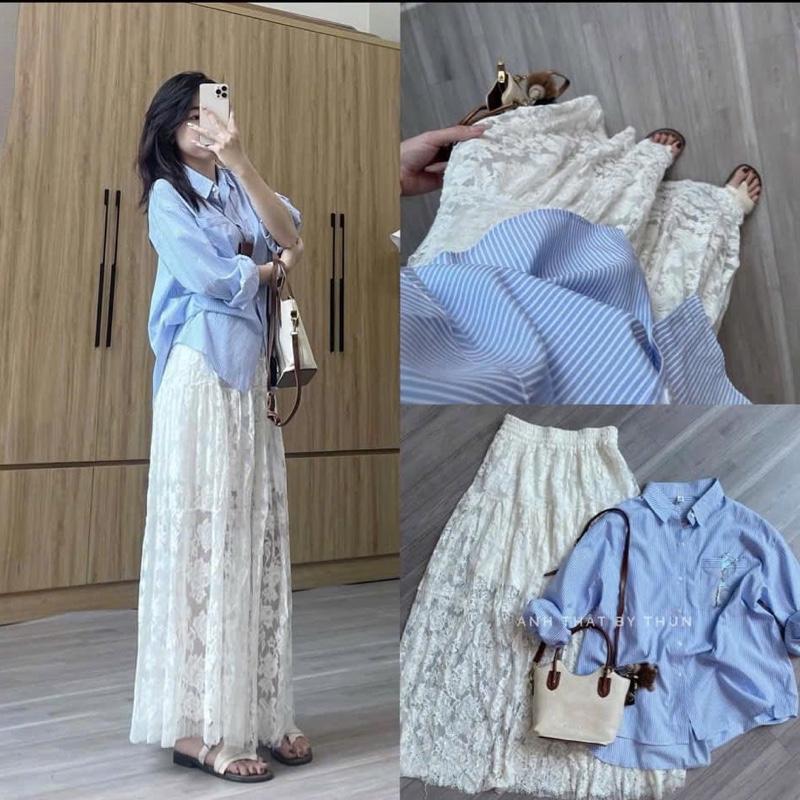  Chân Váy Ren HOA HỒNG 100cm 3 tầng xuyên thấu hot trend đi biển mùa hè siêu xinh 