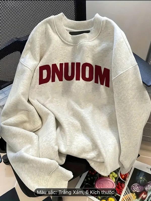Áo Nỉ Sweater In Chữ DNUIOM Dáng Rộng Unisex Nam Nữ Vải Nỉ Bông Cao Cấp Dày Dặn Không Xù Lông Mẫu Mới 2024 áo  sweater 0