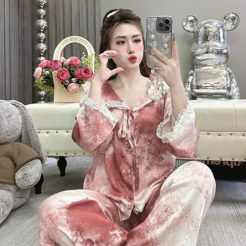 Đồ bộ tiểu thư loang 40 >65 kg latin tơ tằm 3