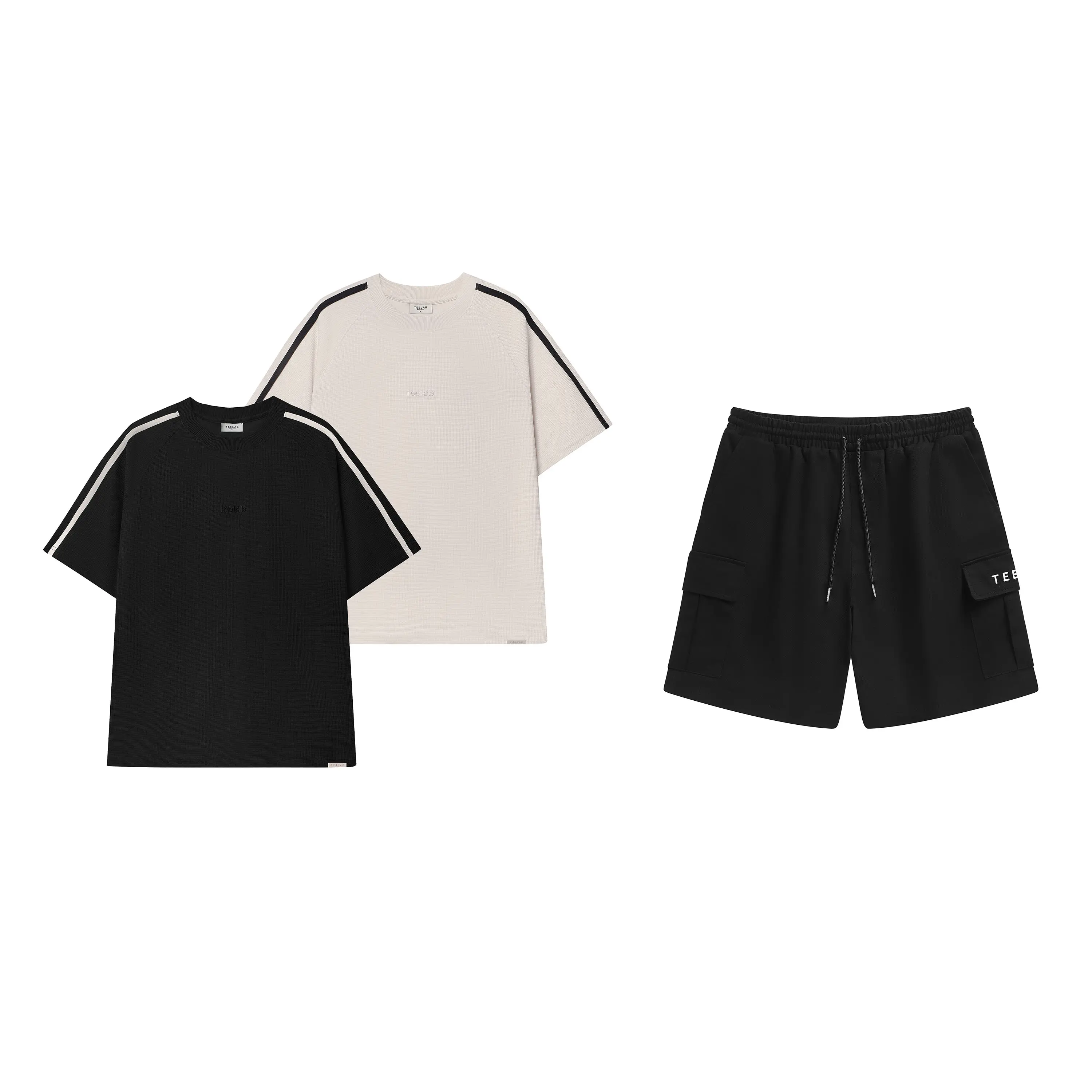 Combo Áo Thun Teelab Waffle + Quần Short Kaki Form Oversize Local Brand CB005