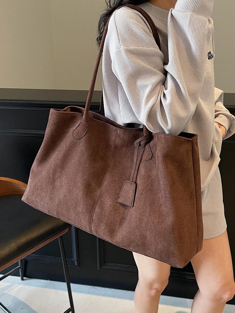 Product Introduction of Women's Solid Color Shoulder Bag, Fashionable Temperament Large Capacity Tote Bag, Simple Retro Style Shoulder Bag for Work, School, Daily Commuting 8