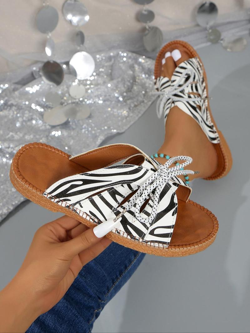 Product Introduction of Women's Fashionable Zebra Stripe Pattern Slide Sandals, Casual Comfortable Flat Sandals for Summer, Female All-match Open Toe Sandals for Daily Wear 5