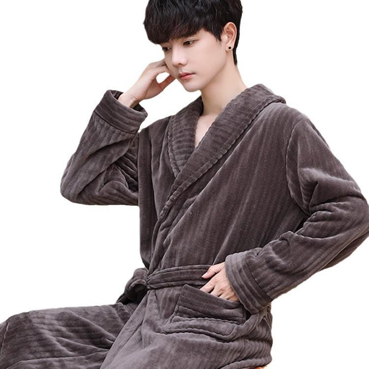 Bộ Đồ Ngủ, Lông Cừu San Hô Dày, Áo Choàng Nam, Thích Hợp Cho Mùa Thu, Mùa Đông Và Mùa Xuân, Phong Cách Áo Choàng Buổi Sáng, Làm Bằng vải nỉ, Áo Choàng Tắm, Áo Choàng Dài, Dành Cho Nam Giới 4