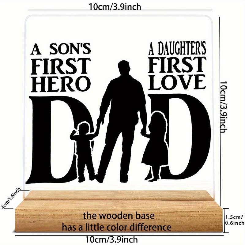Letter Pattern Acrylic Desk Decoration with Wooden Stand, Desktop Ornament for Home Office, Gift for Dad Father 2