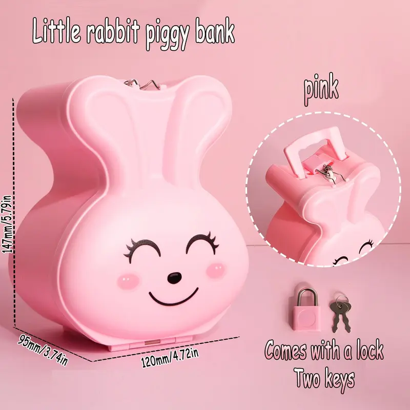Cute Rabbit Design Piggy Bank, 1 Count Large Capacity Portable Piggy Bank, Cartoon Love Rabbit Piggy Bank for Home Office School Bedroom Decor 8
