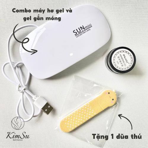  Combo gắn móng giả Không Dính Tay - 1 Máy hơ gel và 1 gel gắn móng  tặng dũa thú  - Dùng cho Nailbox màu thạch 
