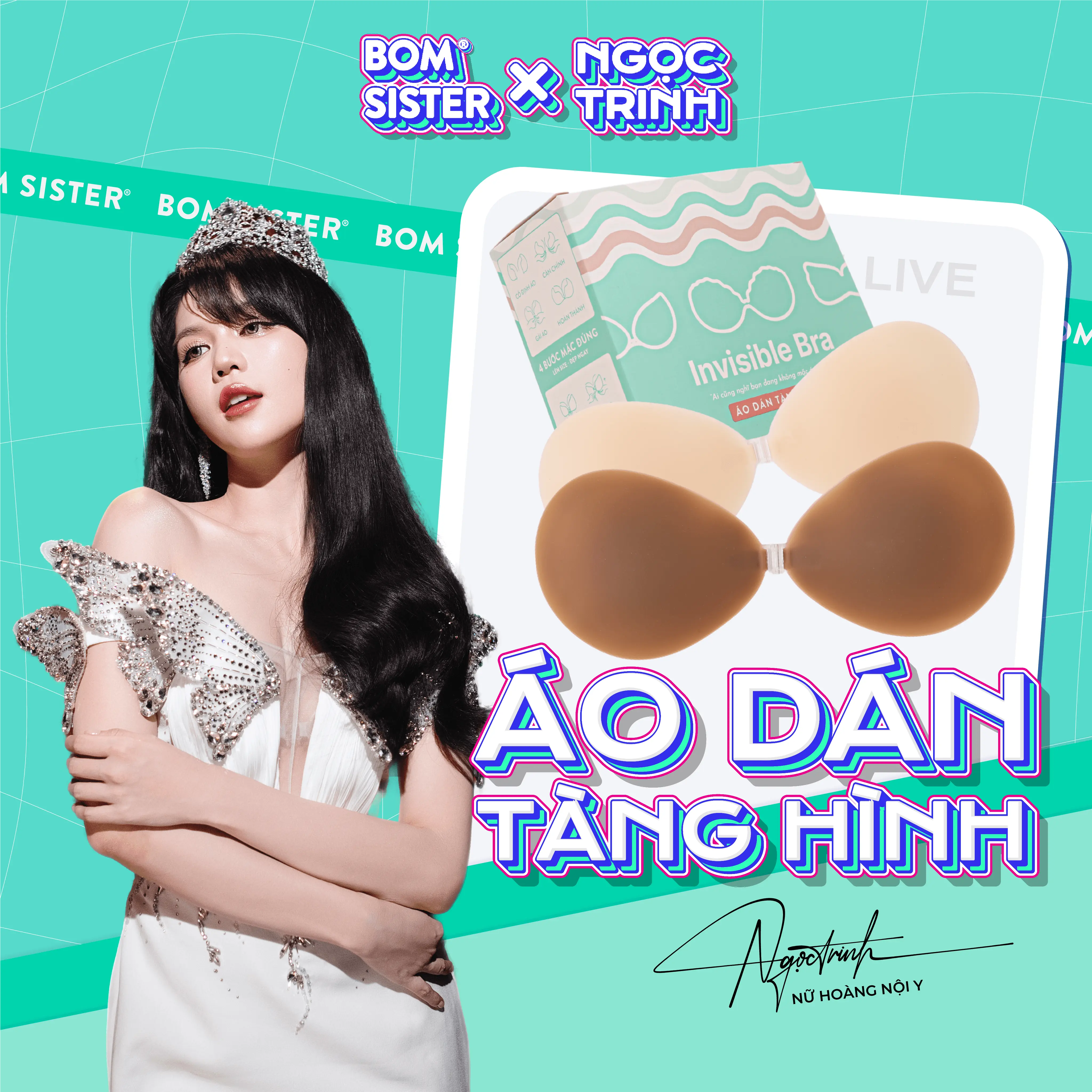 BOM Sister x Ngọc Trinh - Áo dán cài trước diện trang phục hở có nhiều tone màu, Bra dán chuyên dụng Nữ BOM Sister D005