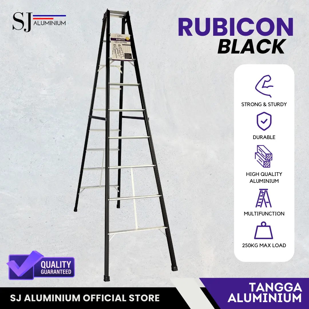 RUBICON - Tangga Lipat Aluminium Jumbo & Multifungsi Black / Hitam - Strong Aluminium Ladder - 3 Meter / 300 CM
