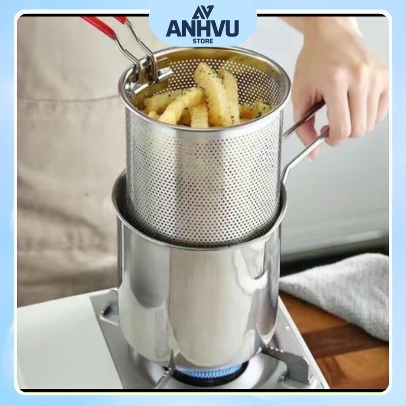Nồi Chiên Ngập Dầu Bằng Thép Không Gỉ 304, Có Lưới Lọc Tiết Kiệm Dầu Chống Dính 0