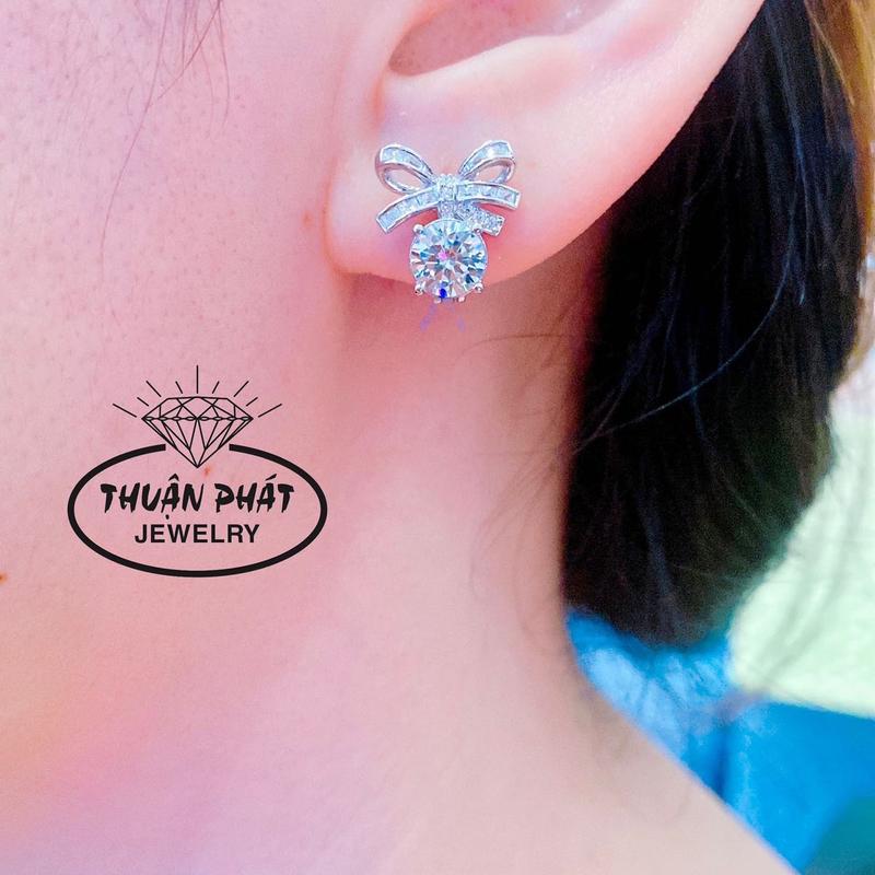 Phụ Kiện Bông Tai Cài B055 Hình Nơ Viên Chủ 6li Cz Đeo Tai Sang Trọng Trang Sức Bạc Ý Xi Kim- Bạc Thuận Phát