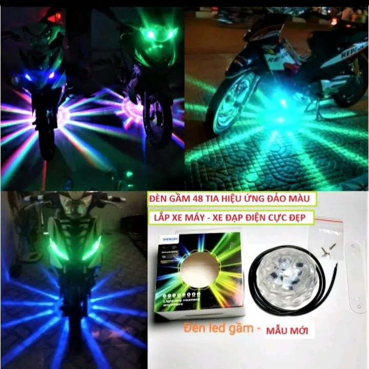 ĐÈN LED ĐÈN GẦM 48 TIA SÁNG NHẤP NHÁY NHIỀU MÀU LẮP XE MÁY XE HƠI Ô TÔ XE ĐIỆN HÀNG ĐẸP