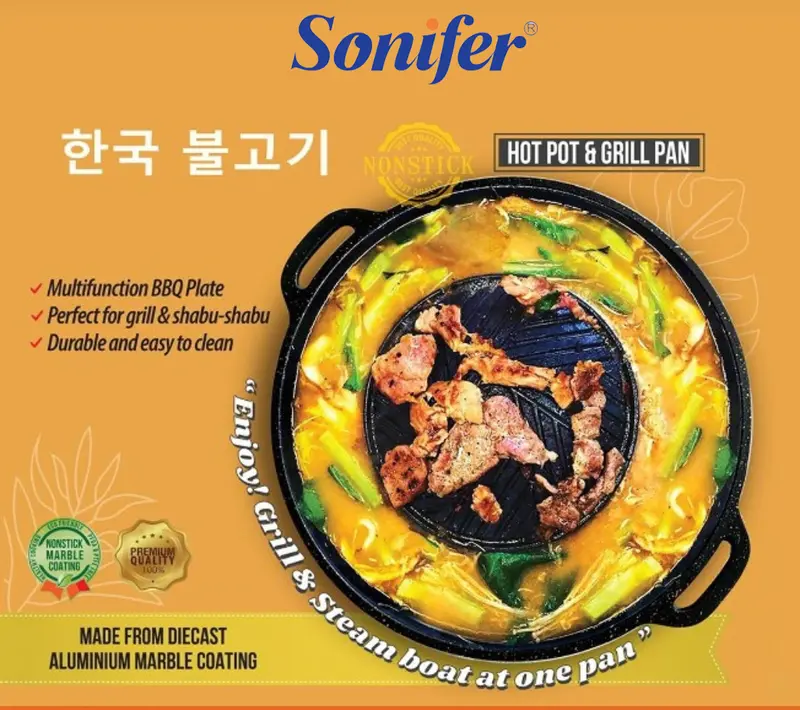 Happy Home Sukiyaki Bulgogi Pan 2 in 1 Panci Steamboat Marble Grill Pan Shabu Sonifer 5