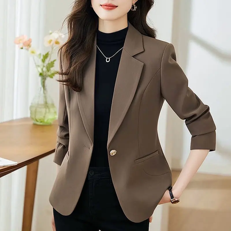 Áo Khoác Vest Phong Cách Phương Tây, Dành Cho Nữ, Bộ Sưu Tập Xuân Thu Mới 2024, Áo Thanh Lịch, Cao Cấp, Mỏng Vừa Vặn, Bó Sát, Thường Ngày, Cỡ Nhỏ Thích Hợp Cho Bộ Đồ Nhỏ
