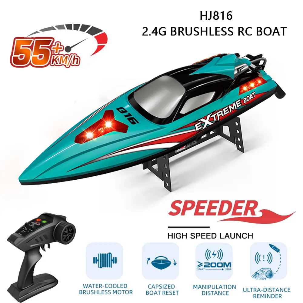 codHJ816 Brushless RC Boat 2.4GHz 55KM/H Professional Remote Control High Speed Racing Boats Model Speedboat VSFT012 WL916