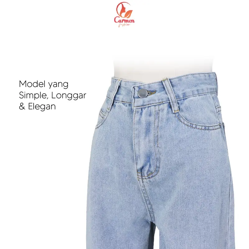 Kulot Jeans High Waist Wanita Celana Panjang Denim Fashion CF P529 Biru Muda 3