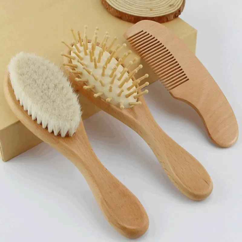 Newborn Baby Wooden Hair Brush Natural Wool Comb Infant Head Massager Portable Bath Children Beech Comb for Kids Care