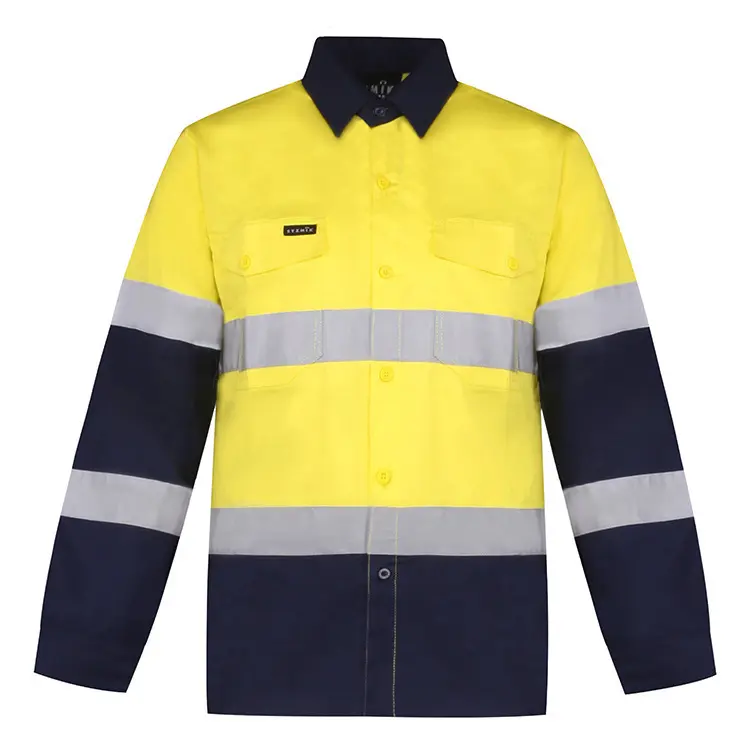 100% Cotton Anti Static Work Shirt - Reflective Stripe Safety Uniform for Construction, Mining, Factory (Multi-Color)