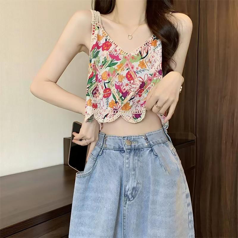 Product Introduction of Áo Yếm Hoa Cổ Điển Cho Nữ, Áo Không Tay Cổ Chữ V, Thêu Rỗng, Áo Ba Lỗ, Mùa Hè 25