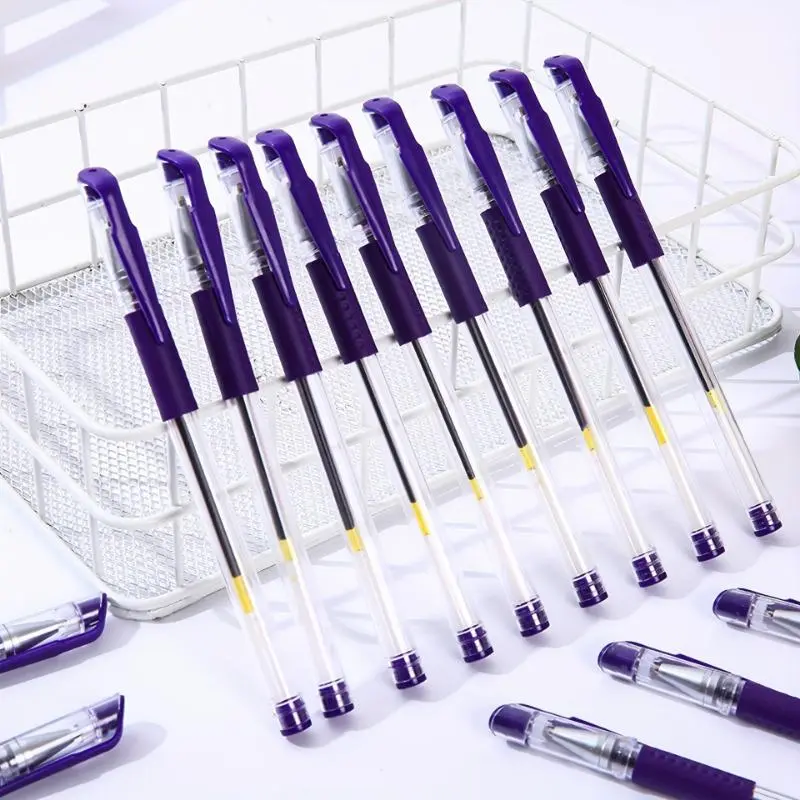 0.5mm Purple Ink Ballpoint Pen, 10pcs/set Quick Drying Ballpoint Pen, Lightweight Plastic Design Writing Pen for Office, School & Signature 6