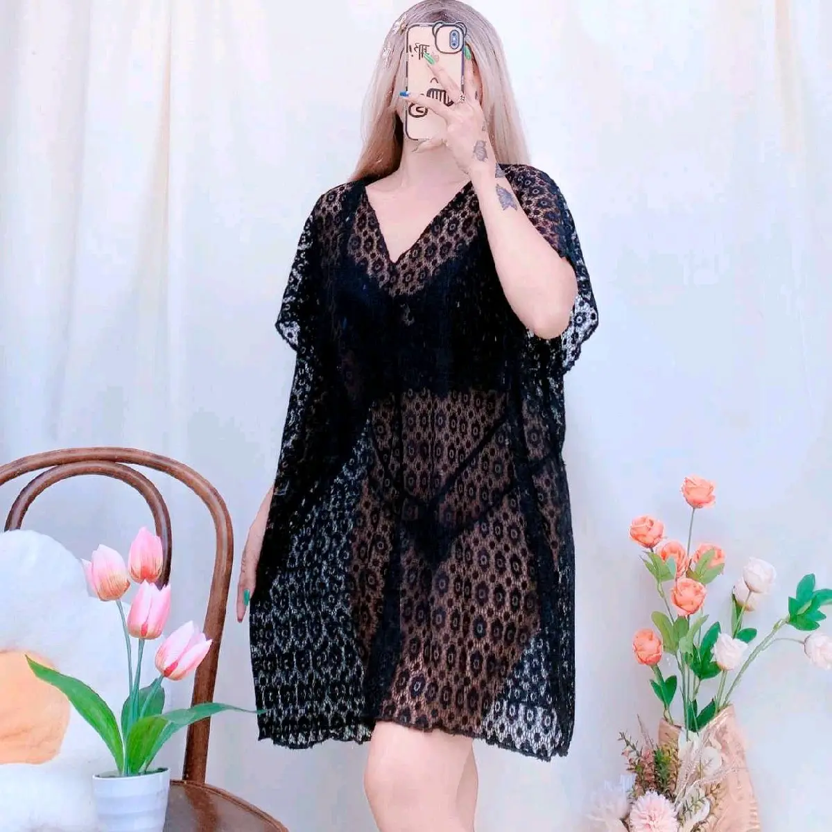[NEW] Lace Cover Up; Fit up to 2XL to 3XL (Inner not included)