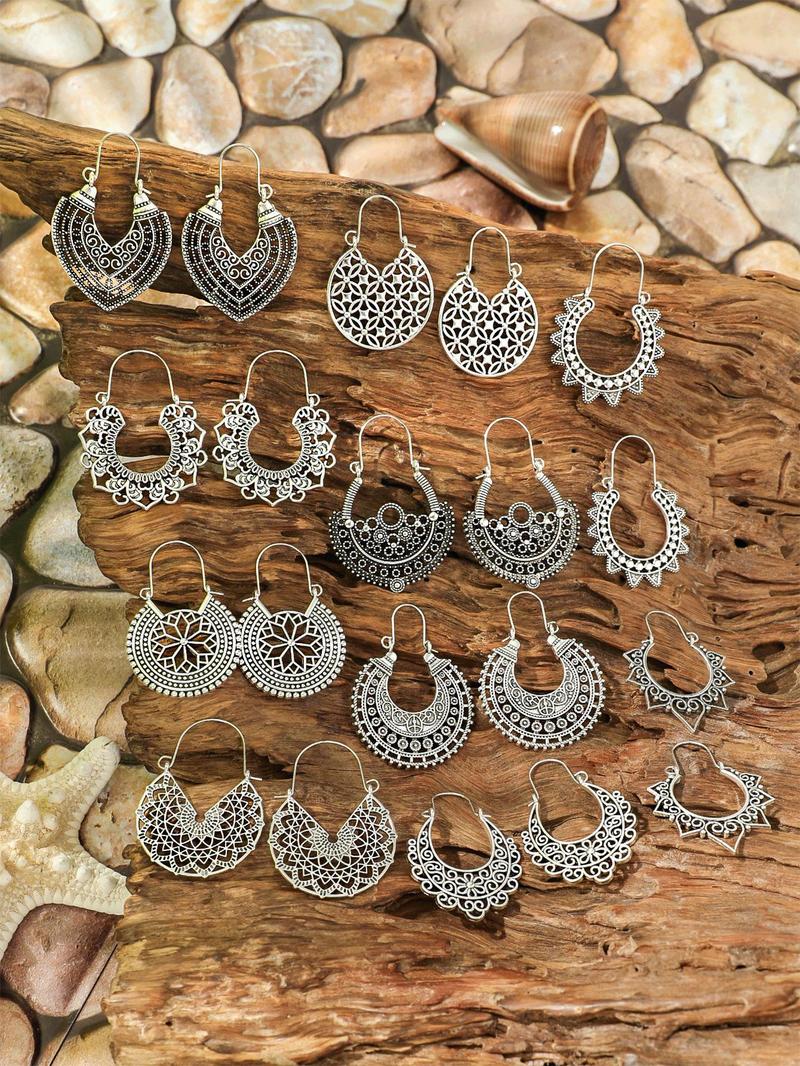 Product Introduction of Boho Style Hollow Out Design Dangle Earrings Set, Fashion Jewelry for Party, Daily Clothing Decor, Trendy All-match Jewelry for Birthday Gift 2