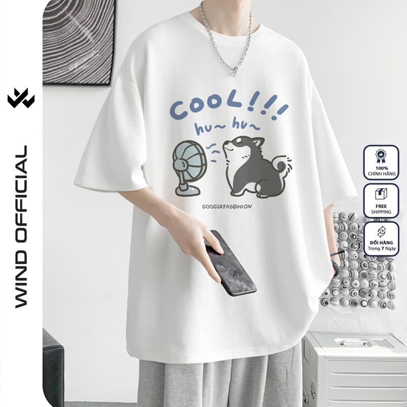 Áo thun tay lỡ WIND unisex form rộng PUPY cotton thời trang nam nữ oversize ulzzang Menswear Cổ Tròn