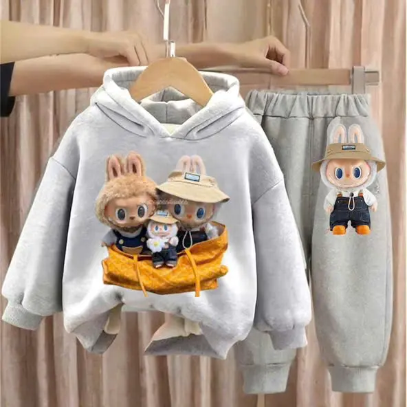 Bộ nỉ tàu trần bông cho bé trai bé gái,in hình labubu 5D dễ thương size từ 6-30kg 3