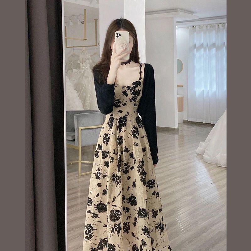 Product Introduction of 2024 Summer New French Retro Floral Strap Dress Hepburn Style Chic Cardigan Dress Two-Piece Suit 4