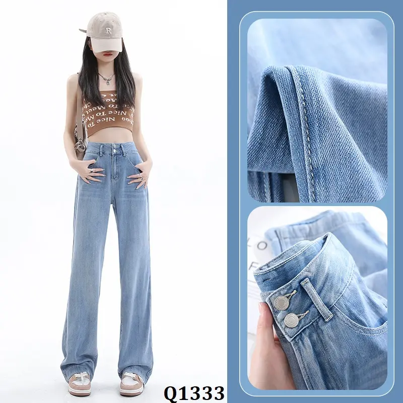 Q1333-95cm- Kisuhi Quần jean  Suông Tencel Mềm Mại Thoáng Mát Nữ Women Pants Ong 4
