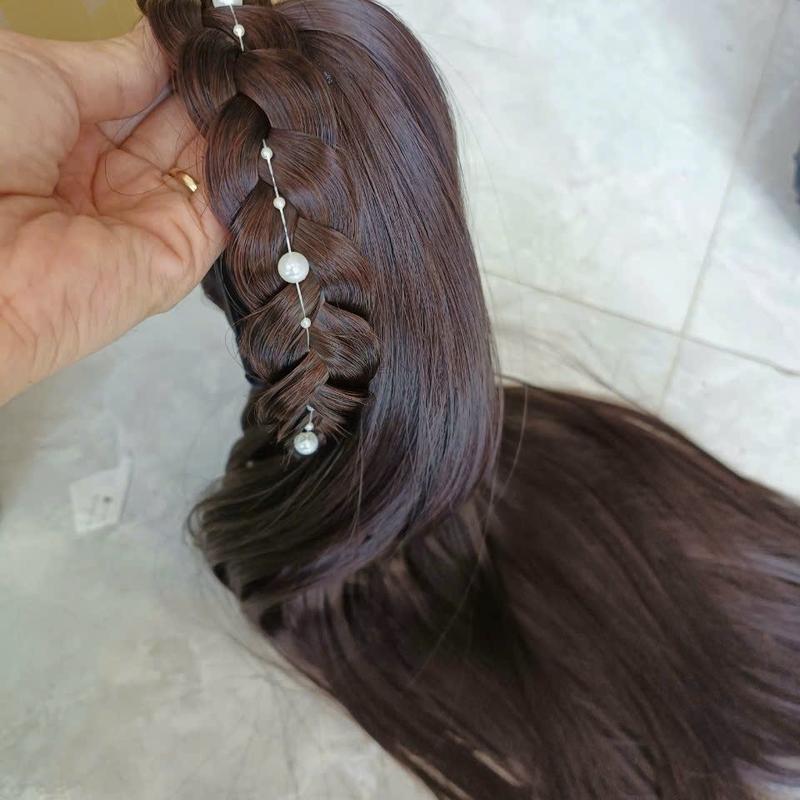 Cài Bính ngọc trai dáng tóc thẳng, xoăn dài chất tơ mềm mượt chịu nhiệt Phụ Kiện kẹp giả 4