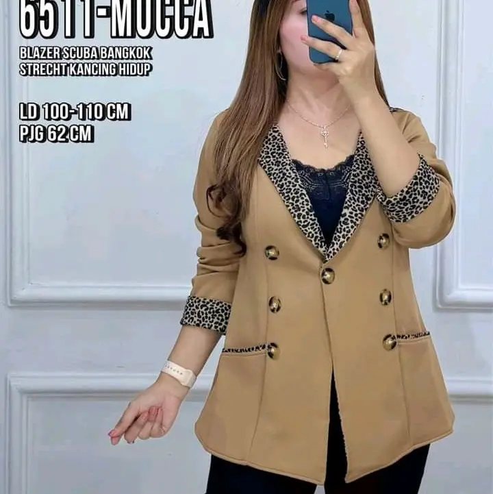 SANT BLEZER PRODUK LOKAL BLEZER KOMBI KOTAK DAN LEOPART Polos Blazer Wanita   Scuba Nyaman Formal 7