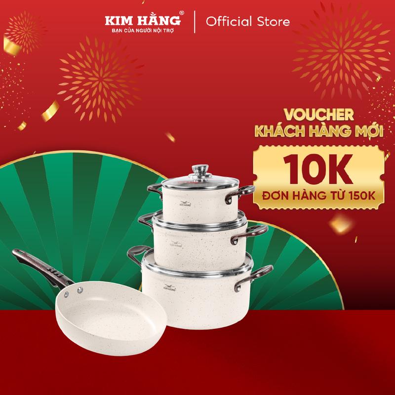Bộ Nồi Chảo Chống Dính Ceramic Thanh Xuân KIM HẰNG 4 Sản Phẩm Dùng Được Trên Bếp Từ (Size 16-20-24cm)