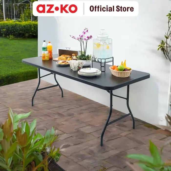 AZKO New Storm 182X76 cm Meja Taman Lipat - Hitam Foldable Garden Desk Picnic Table Meja Halaman Serbaguna Furniture Indoor Outdoor 1