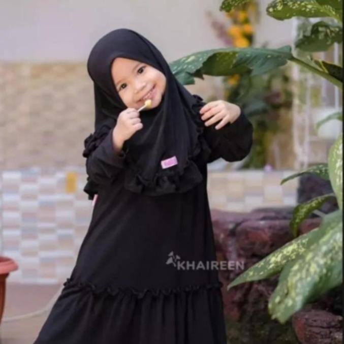 TERBARU GAMIS POLOS ANAK SET HIJAB/GAMIS SYARI ANAK TANGGUNG 2025/GAMIS ANAK YUMNA/GAMIS ANAK PEREMPUAN 1-10TAHUN BAHAN ADEM KATUN CRINGKEL Muslim Dress Biru Hitam Maroon Merah Putih Ruffle Variasi Baju Navy Lebaran Panjang 5