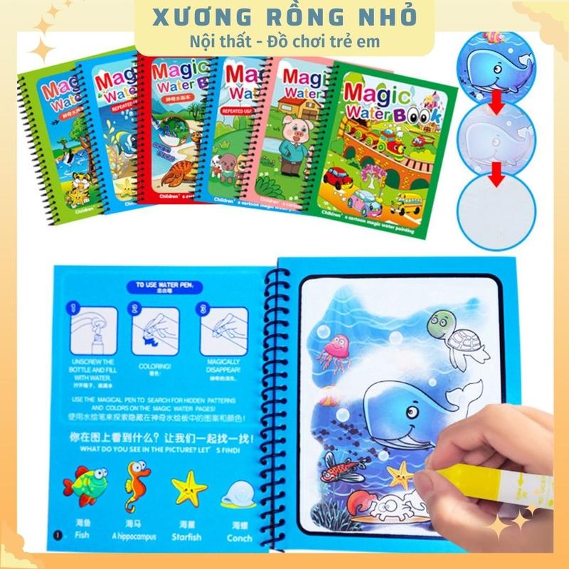 Tranh Tô Màu Nước Ma Thuật Tự Xóa, Sách Tập Tô Thần Kỳ, Magic Water Book Cho Bé Tặng 1 Bút Tô Màu