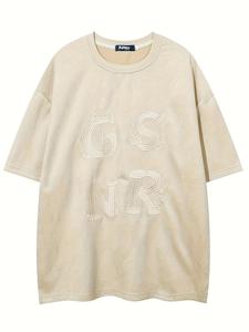 Men's Letter Embroidery Short Sleeve Tee, Loose Casual Fashion Round Neck T-shirt for Summer, Men's Top for Daily Wear