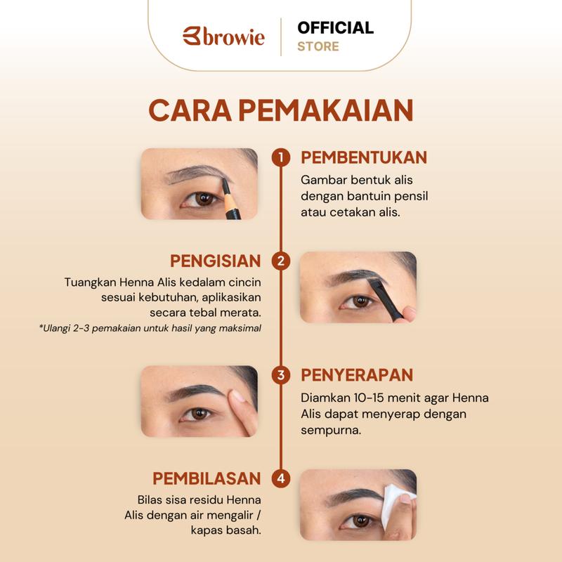 Dark Brown - 10GR - [BPOM & Halal] browie Brow Tint Henna Alis + Pensil Alis + Cetakan Alis Tali | Eyebrow Gel Waterproof & Longlasting Coklat (Ini henna alis bukan Powder alis) 3