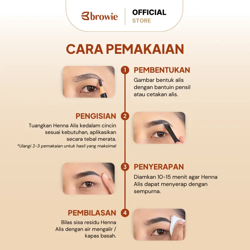 Brown - 10GR - [BPOM & Halal] browie Brow Tint Henna Alis + Cetakan Alis Tali | Eyebrow Gel Waterproof & Longlasting Coklat (Ini Henna alis bukan pensil alis) 3