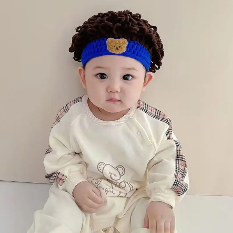 Mũ Trẻ Em Bé Và Trẻ Sơ Sinh, Mùa Thu Và Mùa Đông, Tóc Xoăn, Mũ Len Cho Trẻ Em Bé Trai, Dễ Thương Cho Bé Gái, Ấm Áp Và Vui Nhộn, Tóc Giả Bùng Nổ 2