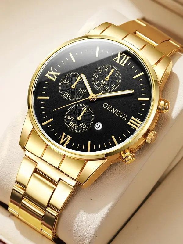 Men's Business Fashion Trendy Round Dial Quartz Watch, Fashion Watch for Party, Daily Clothing Decor, Trendy All-match & Exquisite Watch for Birthday Gift 0