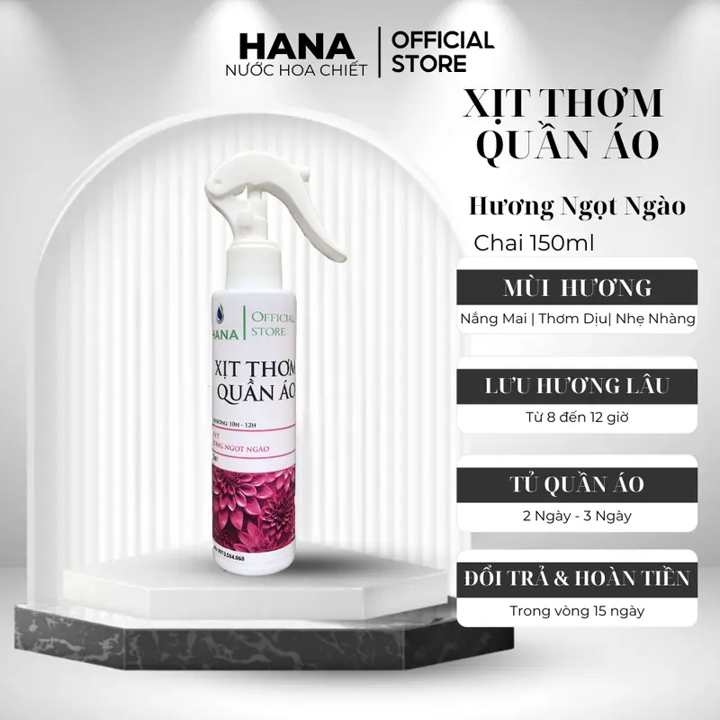 Compo 2 chai Xịt Thơm Quần Áo HANA Hương Ngọt Ngào Và Ban Mai 150Ml - Khử Mùi, Kháng Khuẩn, Thơm Lâu. 2